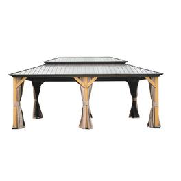 Mondawe - 12x20FT Hardtop Gazebo with Cedar Wood Frame - Brown