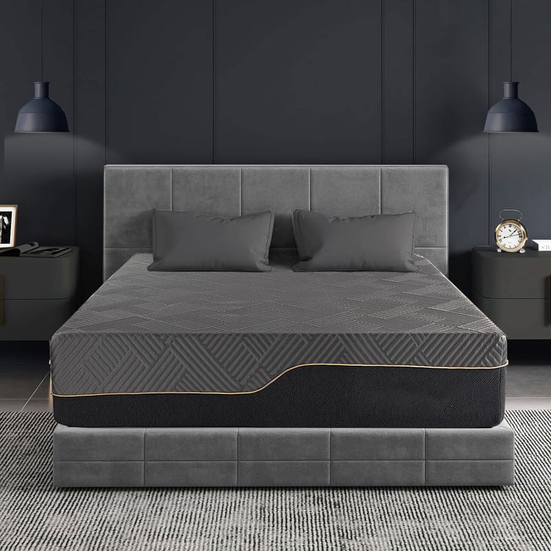 Vipbear - 10" King Size Memory Foam Extra Firm Mattress, Luxury Cooling Gel Green Tea Bed Mattresses, Flip Firm Mattress - Black