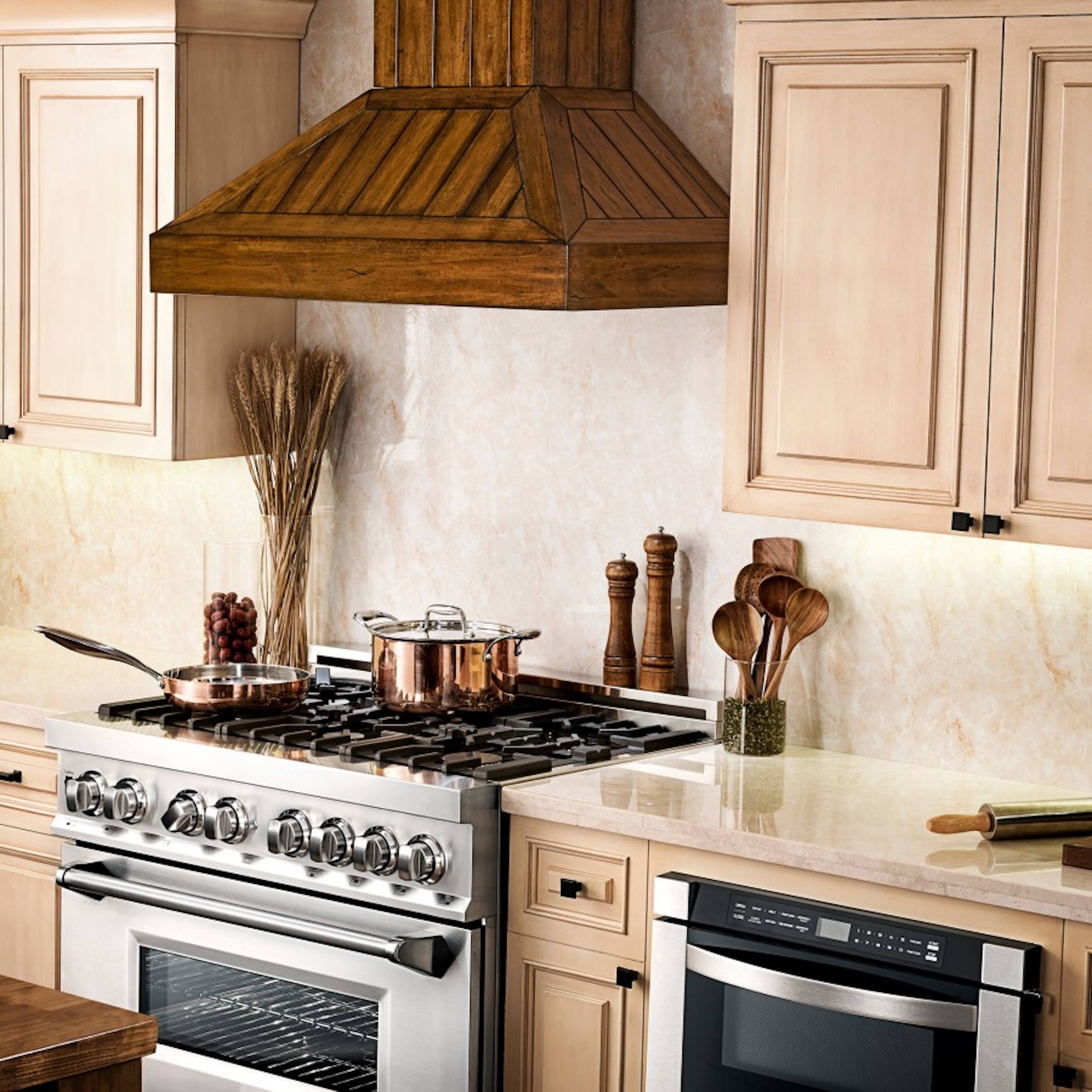 Alt View 6. ZLINE - 30" Wooden Convertible Vent Wall Mount Range Hood - Brown.