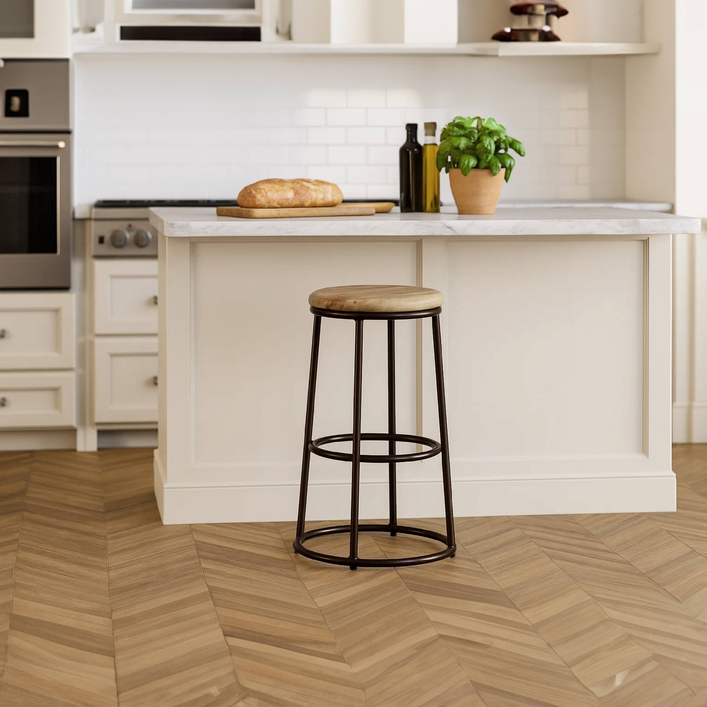 Alt View 9. Manhattan Lane - 24 Inch Mango Wood Counter Height Barstool With Iron Base - Brown and Black.