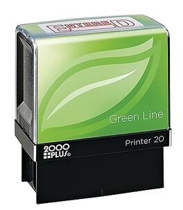 2000 Plus - Green Line Entered Rectangle Pre-Inked Stamp, Ink, 1 1/2" x 9/16" (098368) - Red