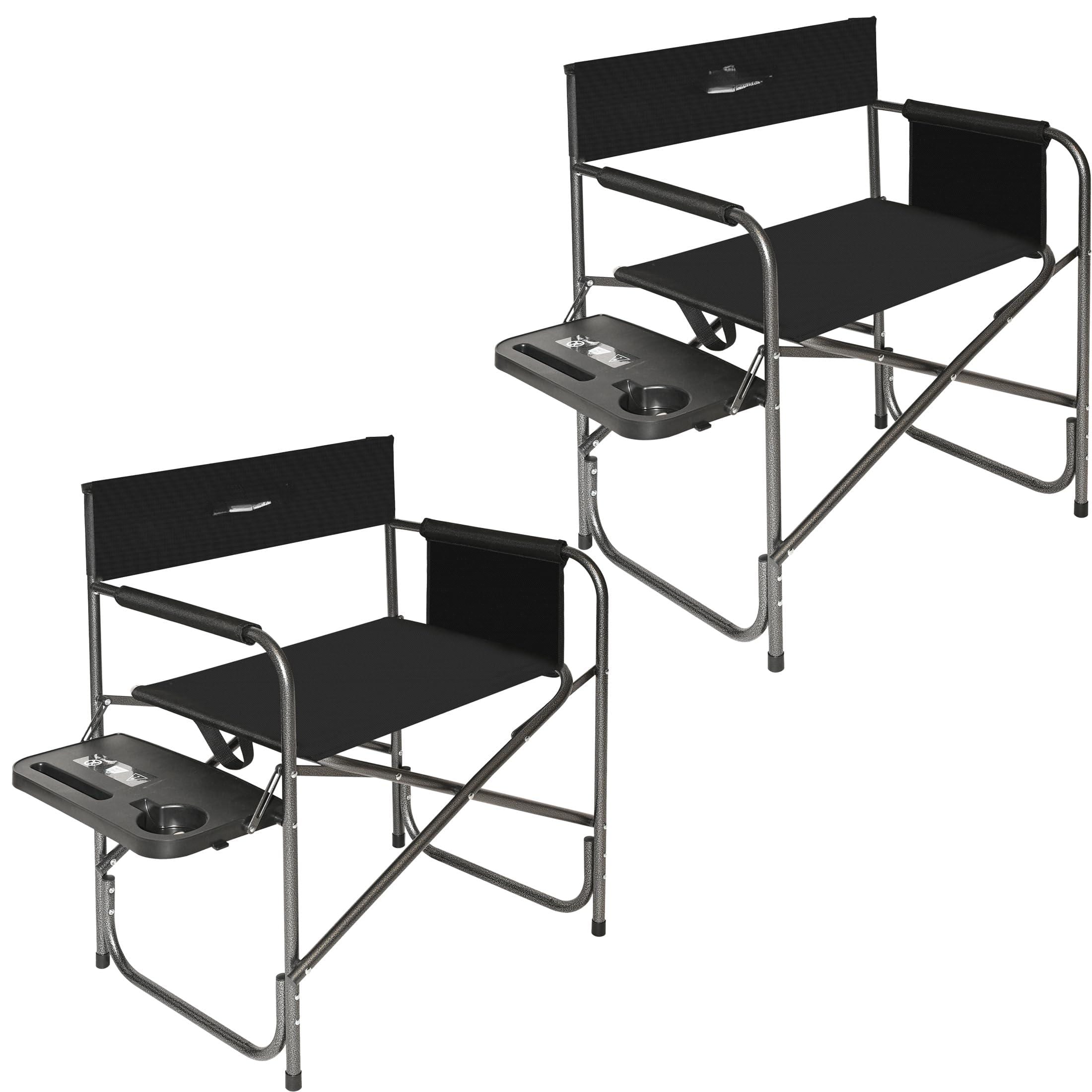 JETRANSPORT - Camping Directors Chair Lightweight Oversized Portable Folding With Side Table And Storage Pockets For - 2P