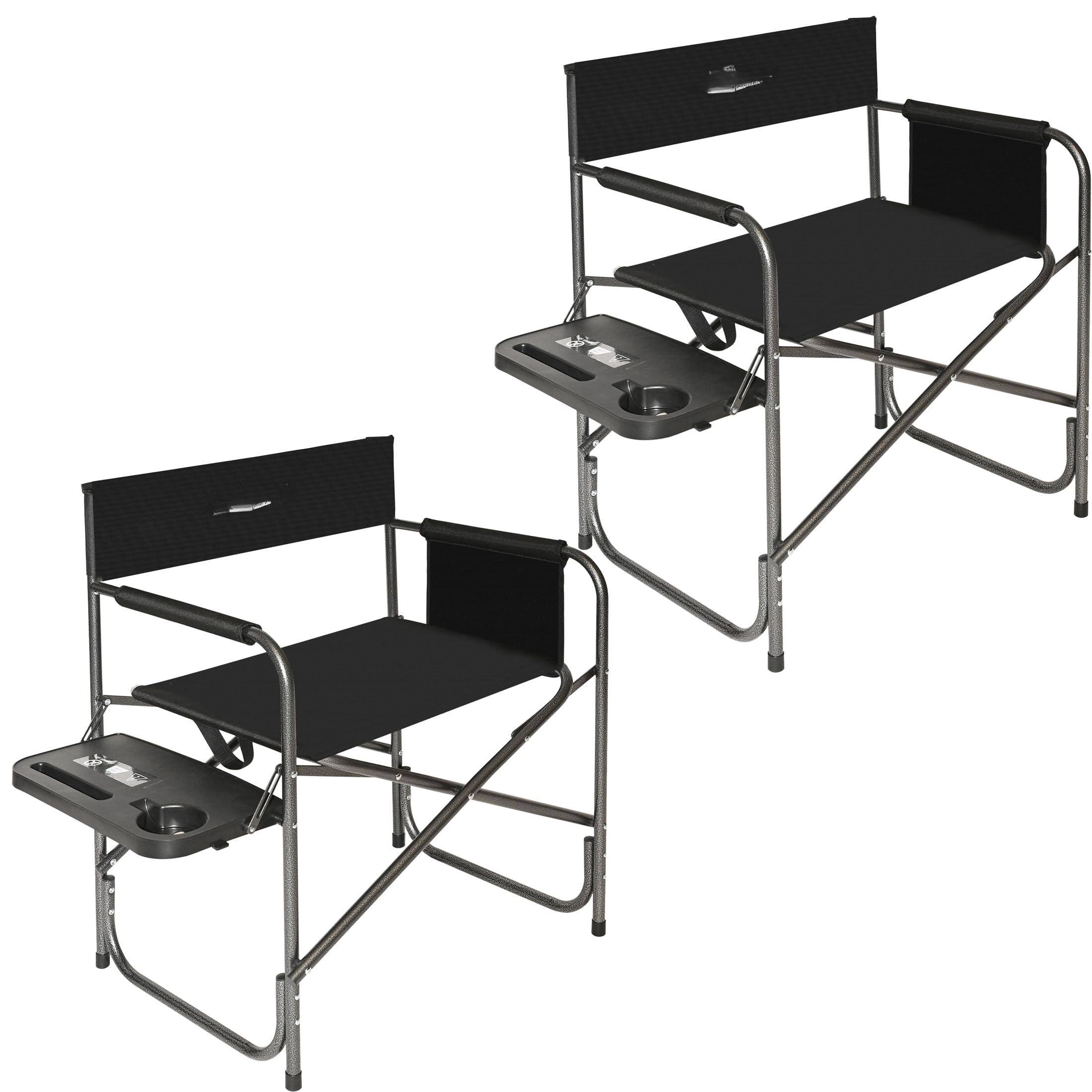 Front. JETRANSPORT - Camping Directors Chair Lightweight Oversized Portable Folding With Side Table And Storage Pockets For - 2P.