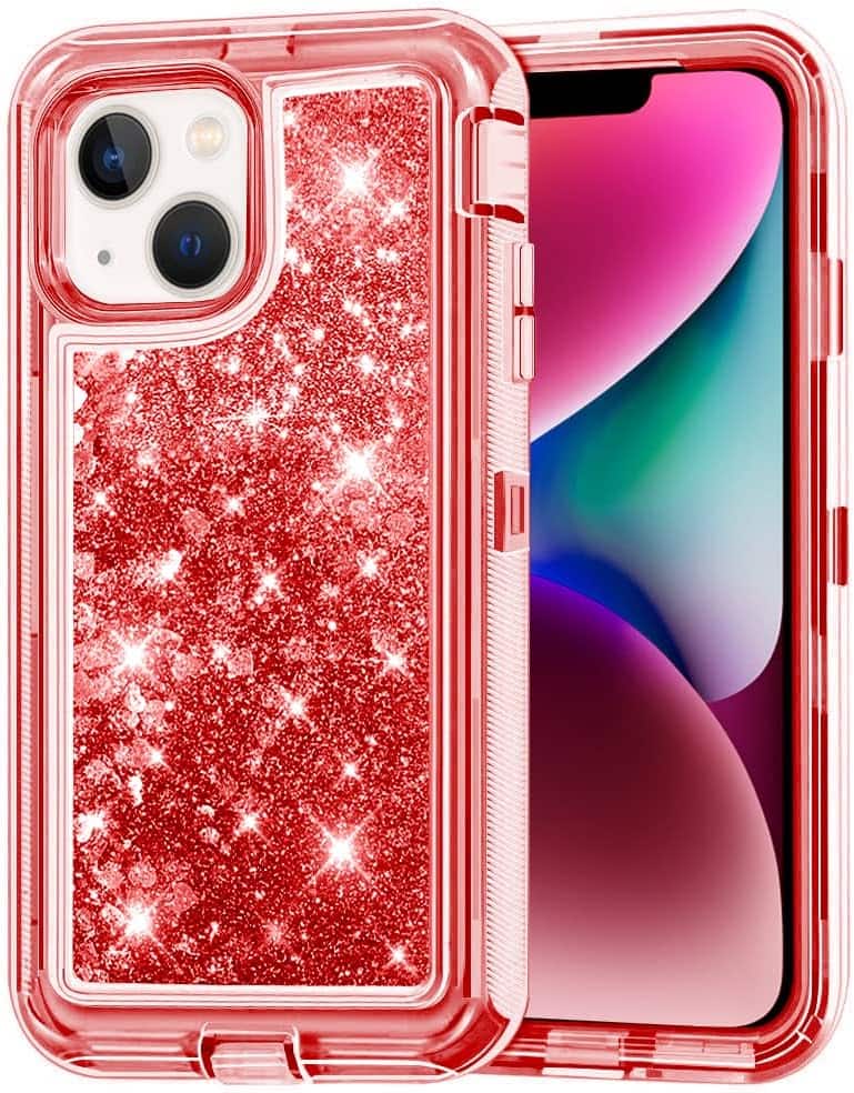 Front. Entronix - Entronix iPhone 14 Case - Triple-Layer Liquid Glitter Heavy Duty Protection - Red.