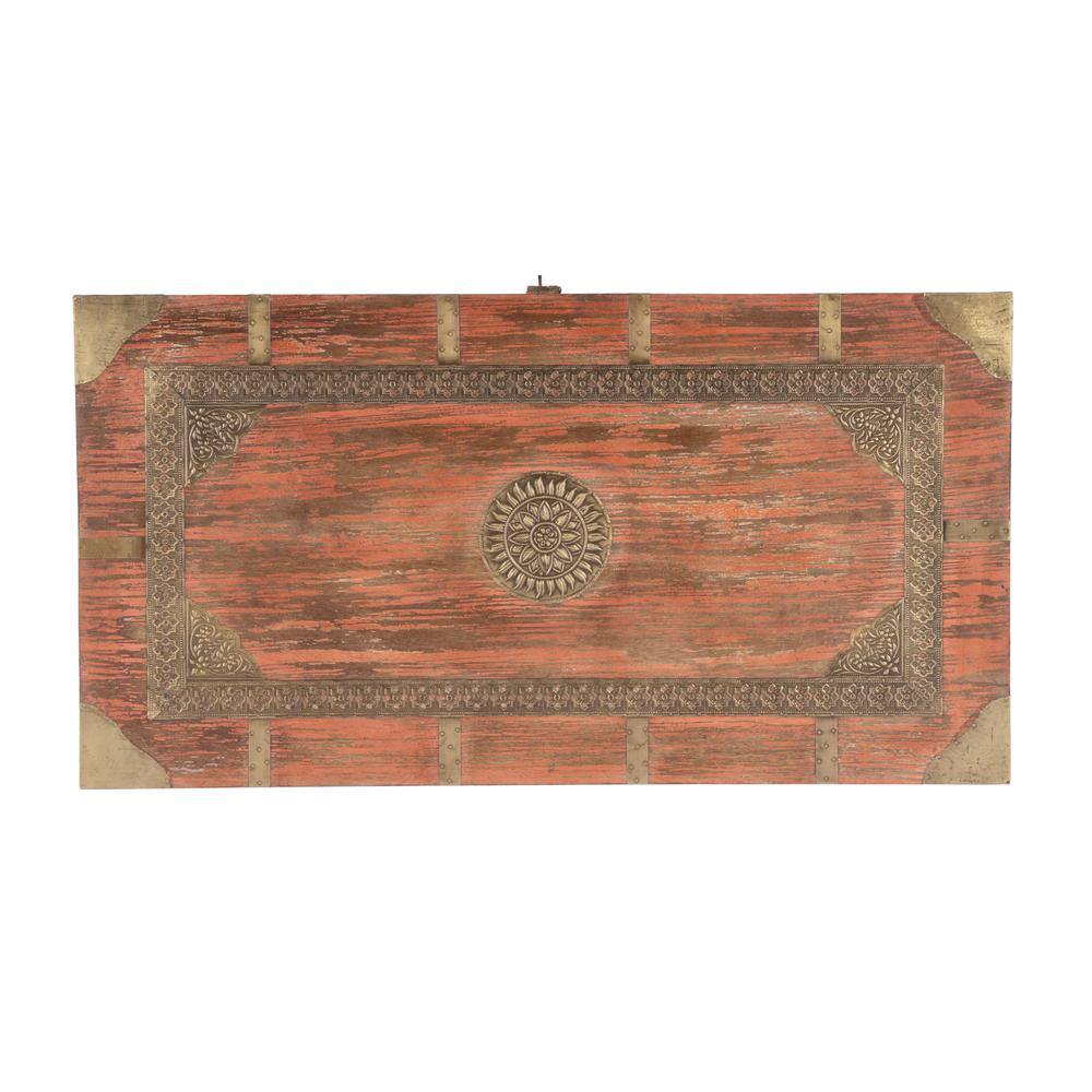 Angle. Butler Specialty - Nador Hand-Painted Brass Inlay Storage Trunk Coffee Table - Pink.