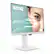 BenQ is a company that specializes in computer monitors. The image shows a BenQ computer monitor with a woman's face on the screen. The monitor is white and has a stand, making it easy to place on a desk. The screen displays a woman's face, which could be a part of a video or an advertisement. The company is known for its high-quality monitors and innovative technology.
