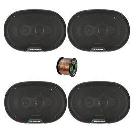 2 Pair (Qty 4) of Blaupunkt BPS-E694 6x9" 70 Watt Max 4-Way Car Speakers with 50 Feet 16 Gauge Wire