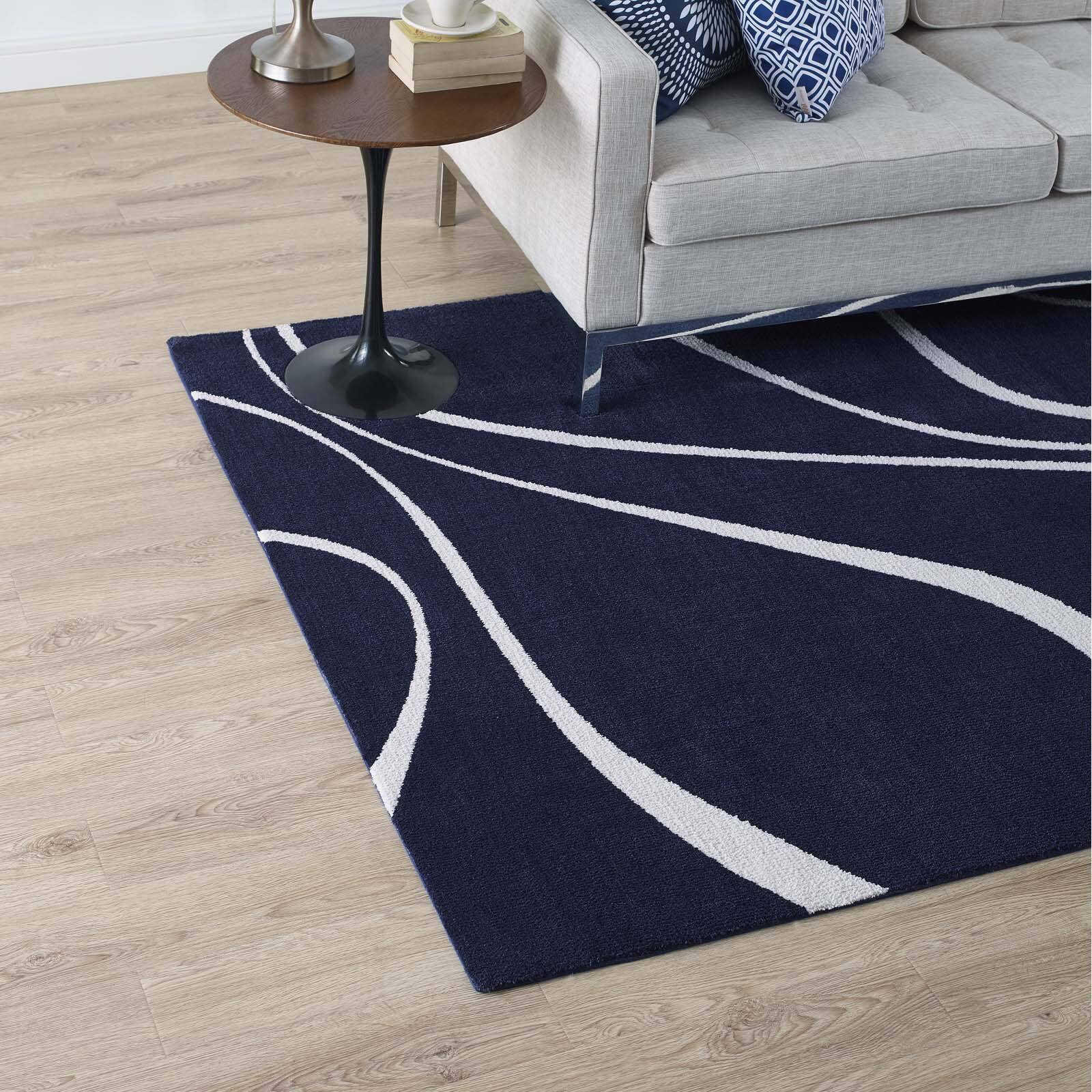 Left. Modway - Therese Abstract Swirl Area Rug - Navy and Ivory.