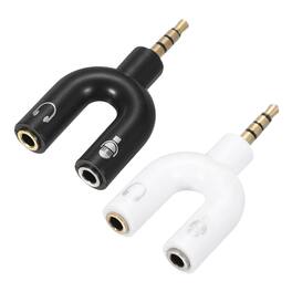 Unique Bargains - 2pcs Headset Mic Splitter Adapter, 3.5mm Male to Dual Female Y Splitter Mic & Audio Jack for PC/Laptop/Smartphone - White/Black