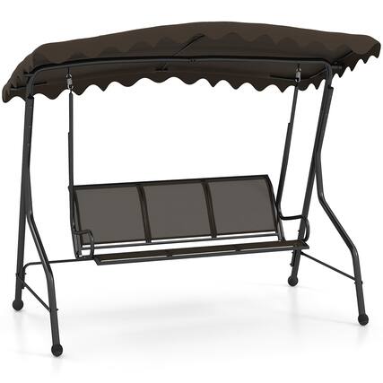 Front. Gymax - Gymax 3-Seat Outdoor Swing Porch Canopy Swing w/ Adjustable Shading Breathable Seat - Brown.