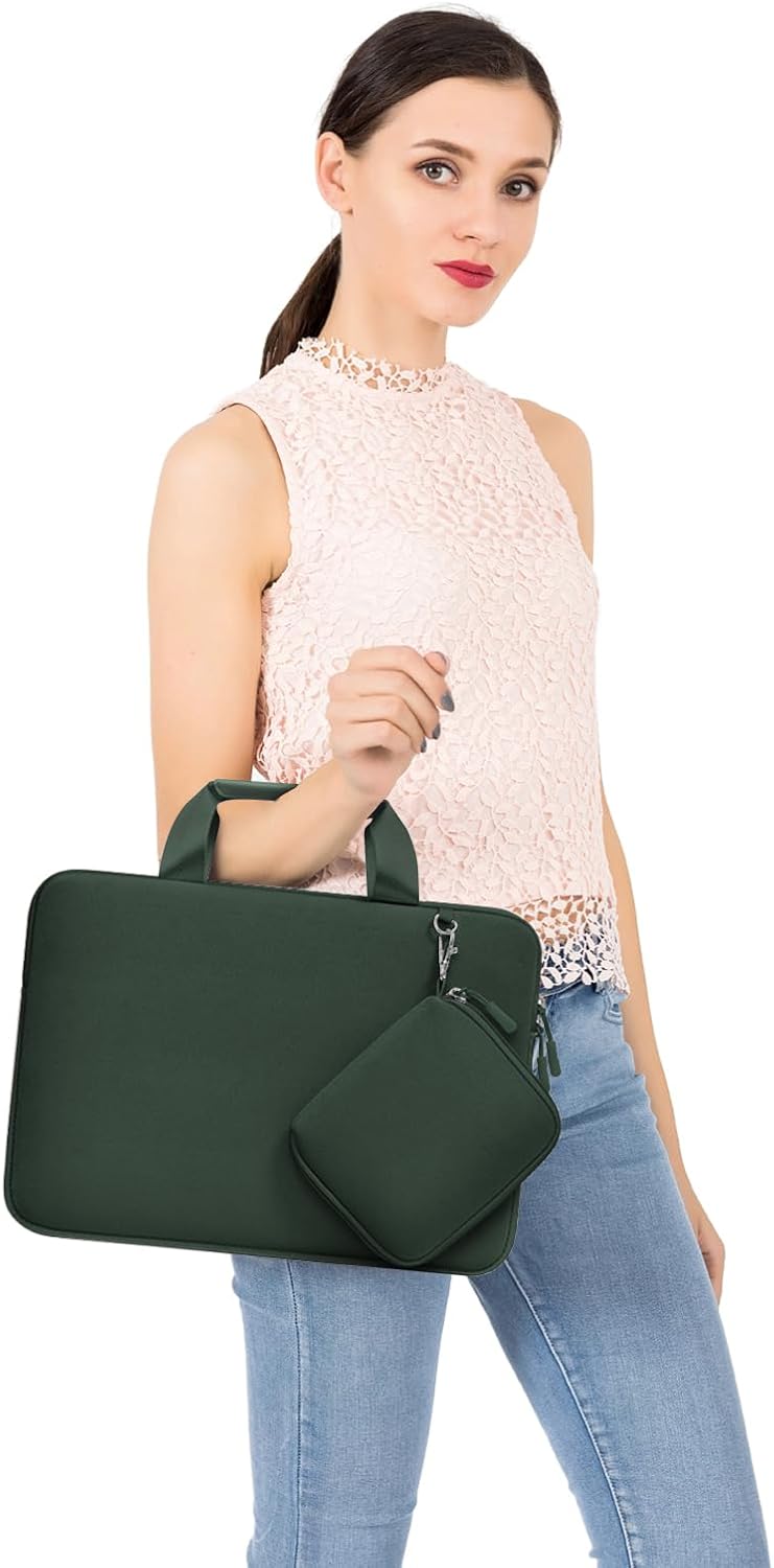 Alt View 2. mosiso - Neoprene Laptop Sleeve 13-13.3 inch, Computer Carrying Case with Handle & Pouch for MacBook Air Pro 13 14 HP Dell ASUS - Emerald Green.
