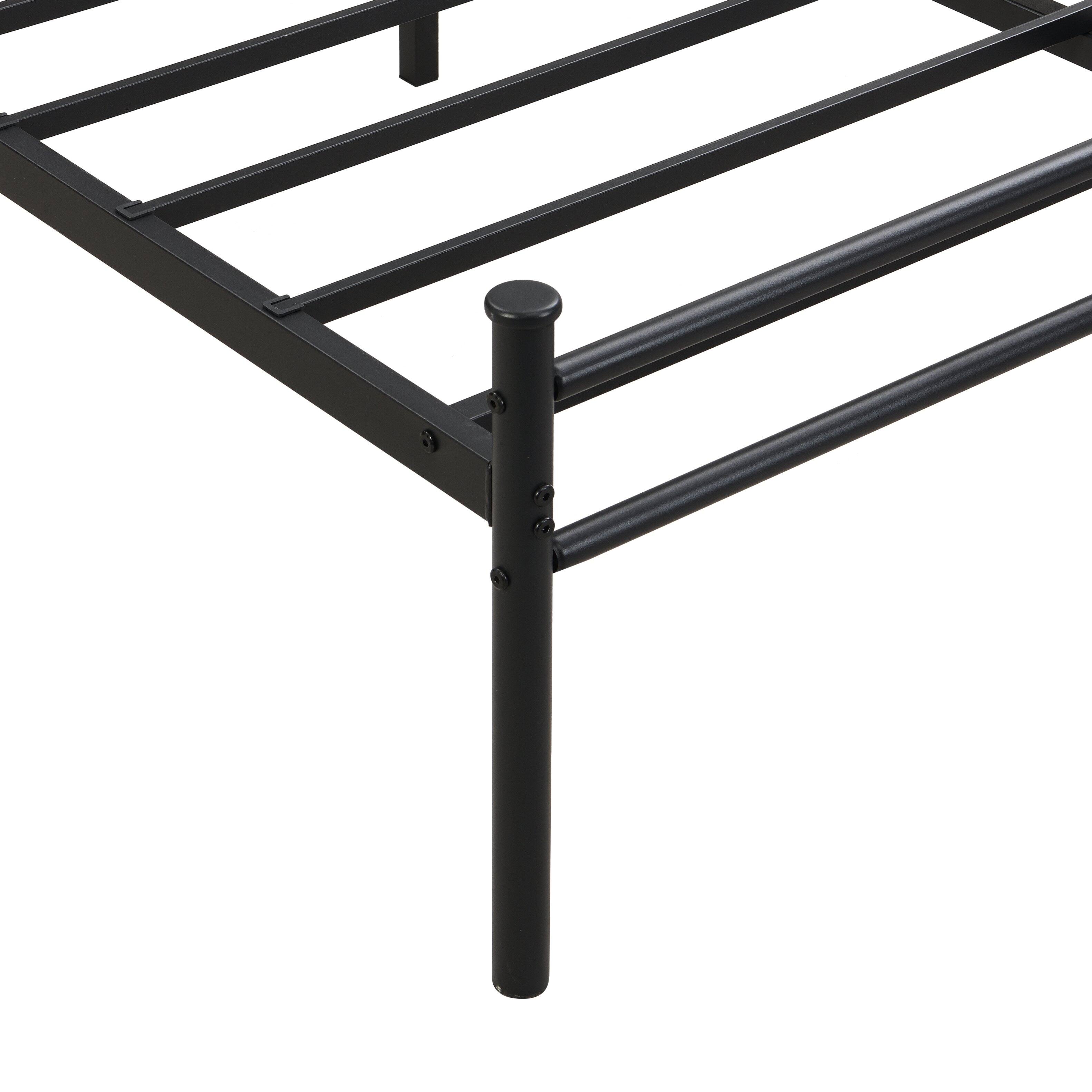 Alt View 5. LUCKY ONE - King Size Metal Bed Frame with Wood Panel Headboard, Steel Structure - Black+Brown.