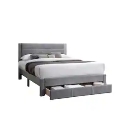 Manhattan Lane - Daisy Full Bed w Drawer, Corduroy Upholstery, Foam Headboard - Light Gray