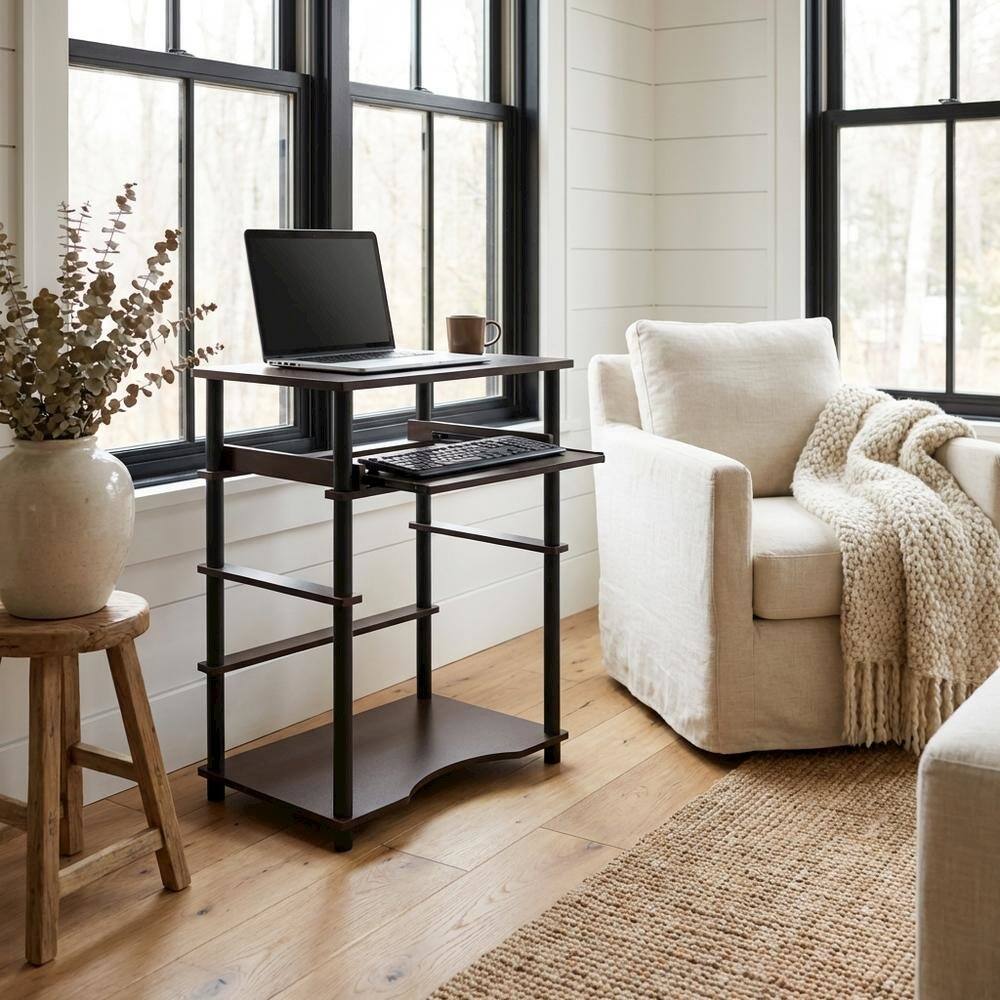 Left. BisonOffice - Espresso and Black Laptop Desk with Easy Assembly and Sturdy Build - Espresso/Black.