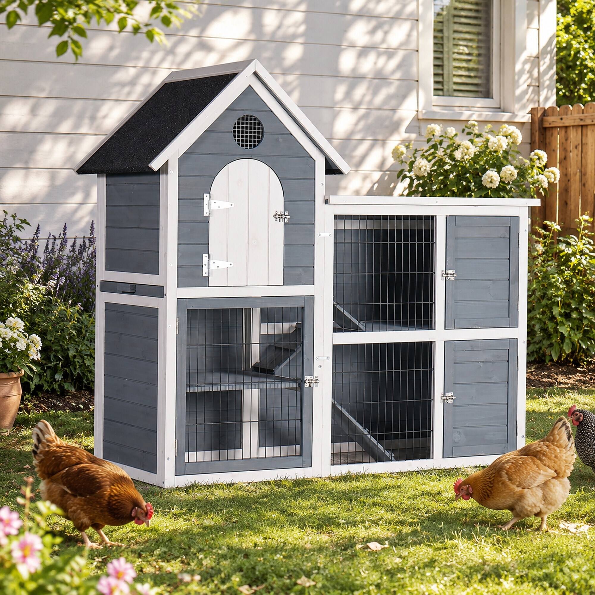 RYHNUYNE Large Outdoor Chicken Coop, 2 Story Wooden Rabbit Hutch ...