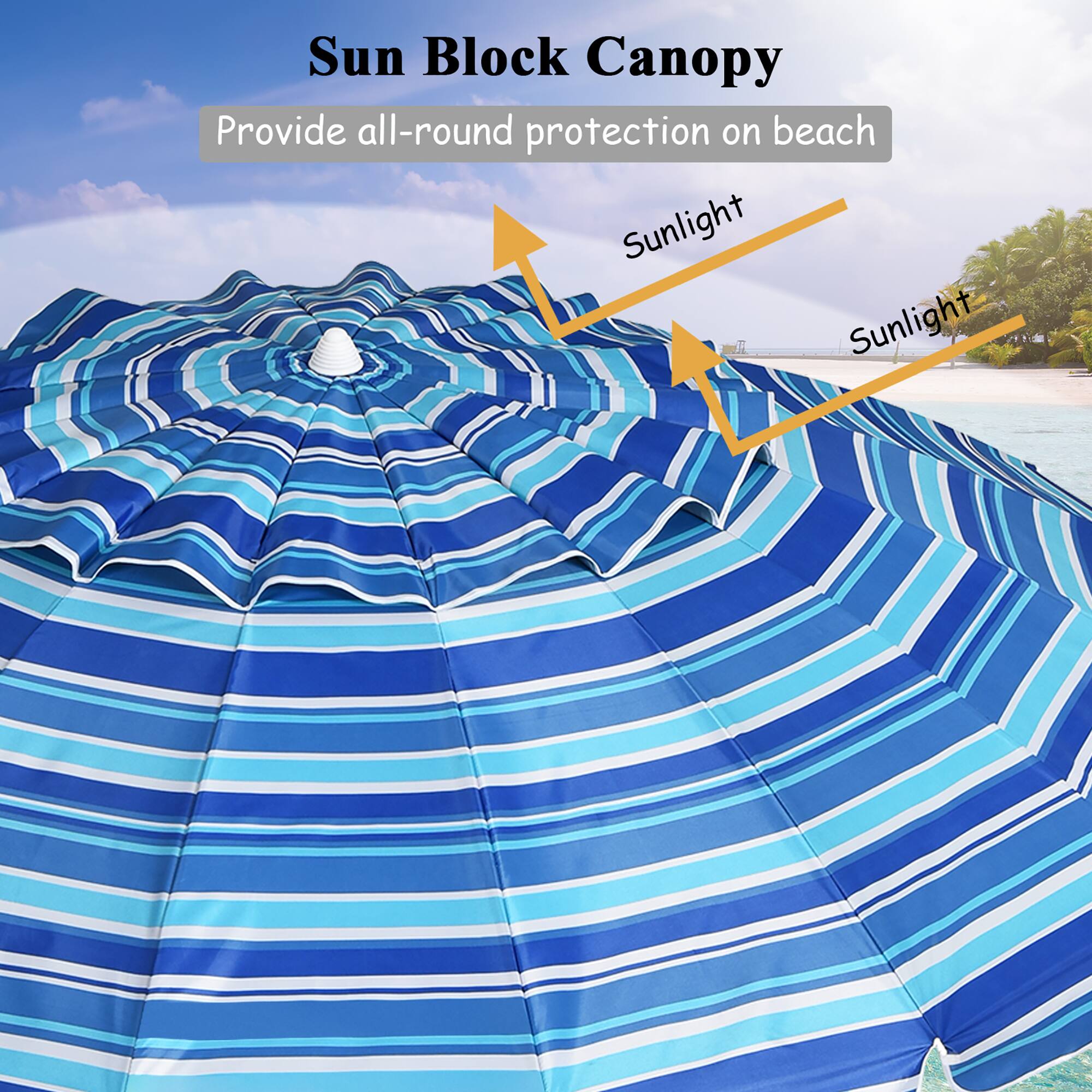 Sun Block Canopy  
Provide all-round protection on beach  
Sunlight  
Sunlight