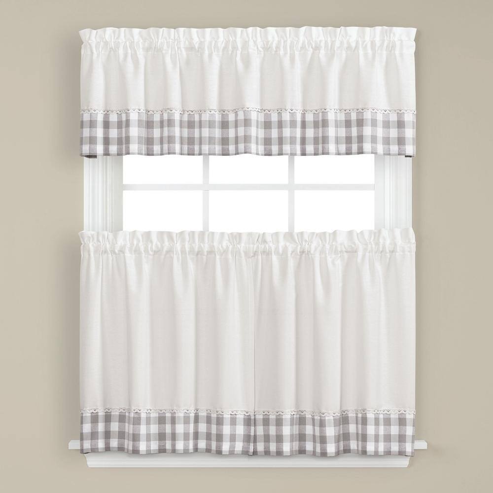 Left. SKL Home - SKL Home Cumberland Traditional Design 36" Tier Pair Curtain With 1.5" Rod Pocket - 57" x 36" Dove Gray - Dove gray.
