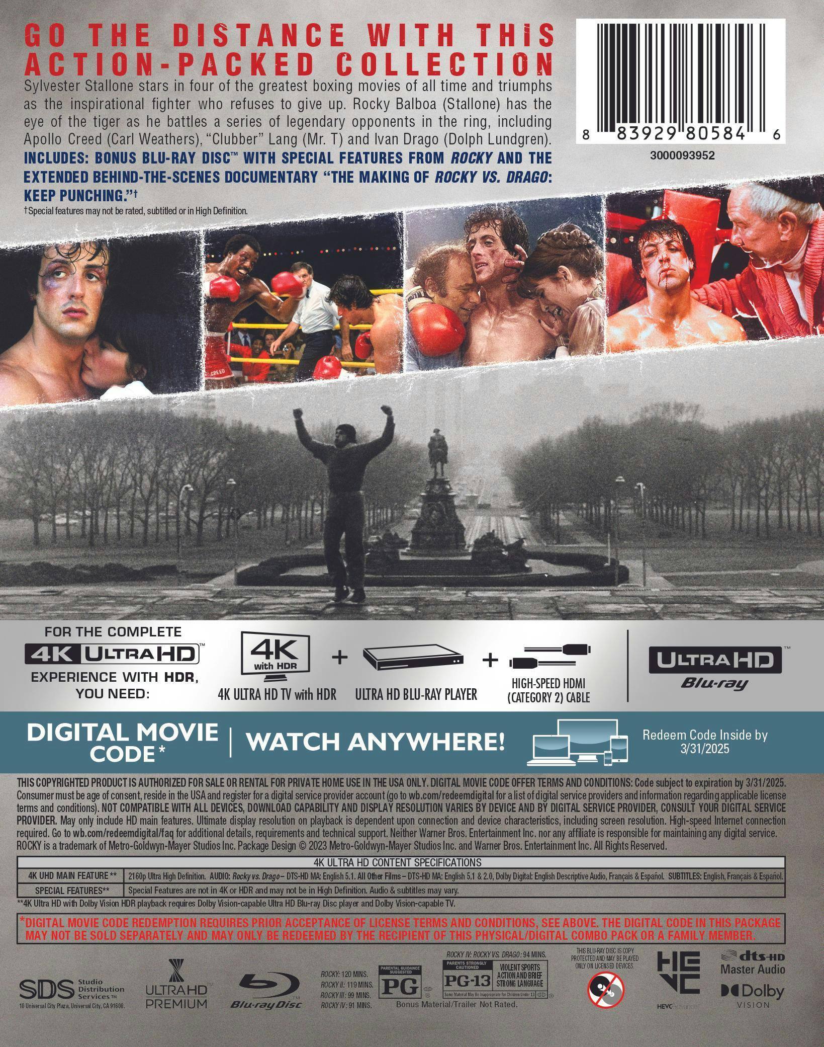 Back. Rocky: The Knockout Collection   - 4K Blu-Ray.