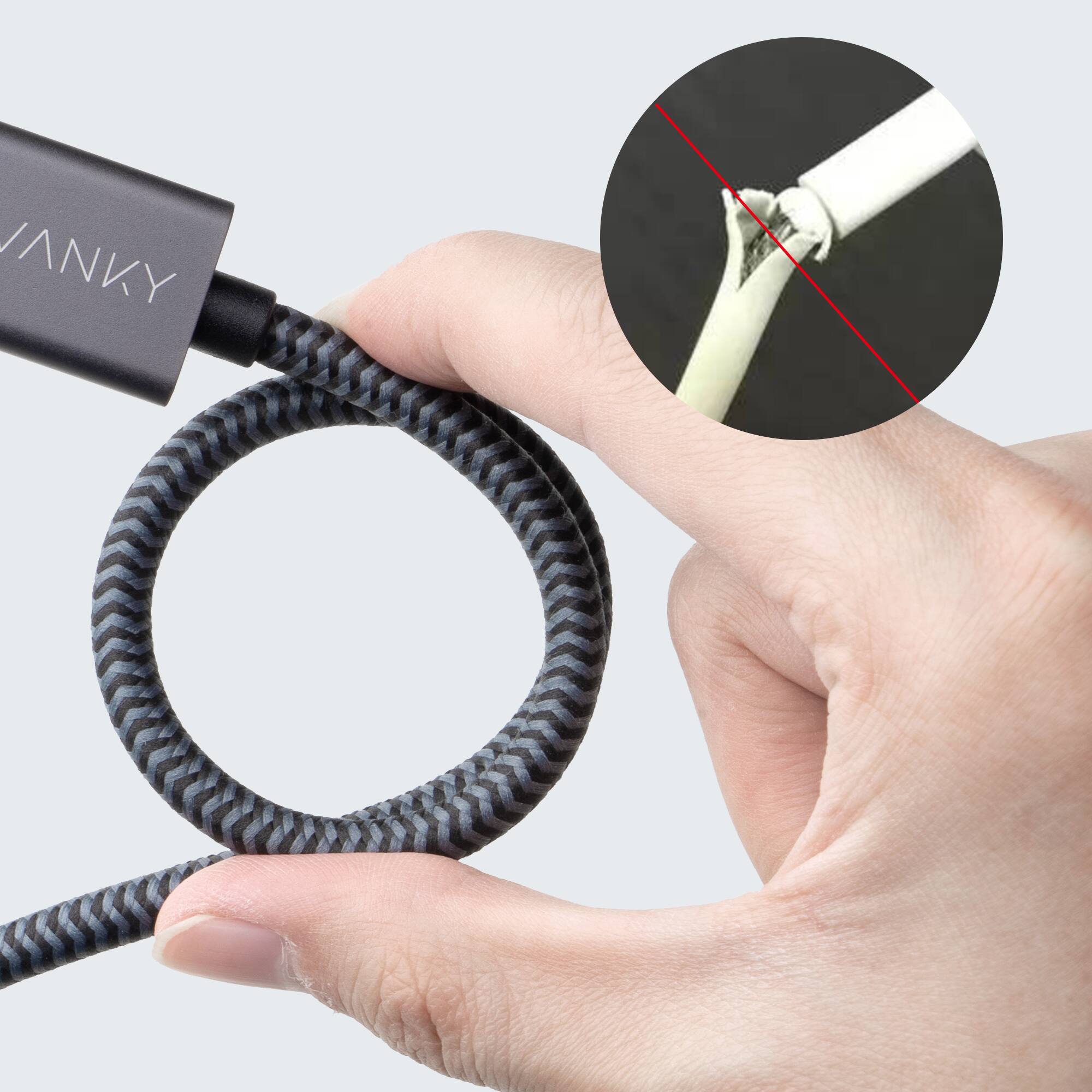 Back. iVANKY - USB-C to USB-C Cable 6.6ft, 20Gbps Data Transfer, 100W Fast Charging, 4K@60Hz Video Cable, Nylon Braided Cord Compatible - Black.