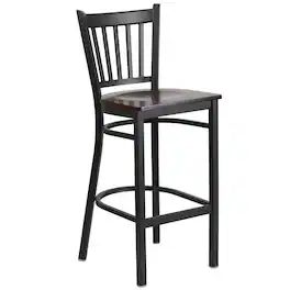 Flash Furniture - HERCULES Series Black Vertical Back Metal Restaurant Barstool - Walnut Wood Seat - Brown