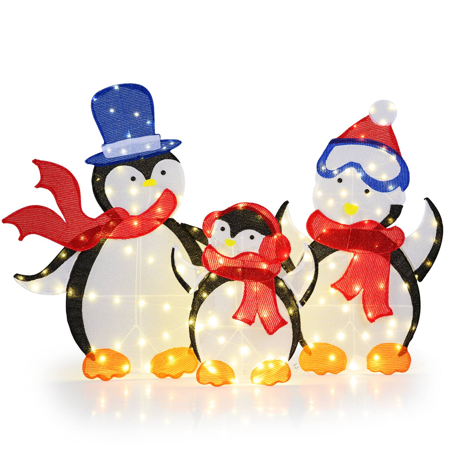 Front. WELLFOR - 3-Piece 2D Lighted Penguin Family Christmas Decoration with 160 LEDs - Black.