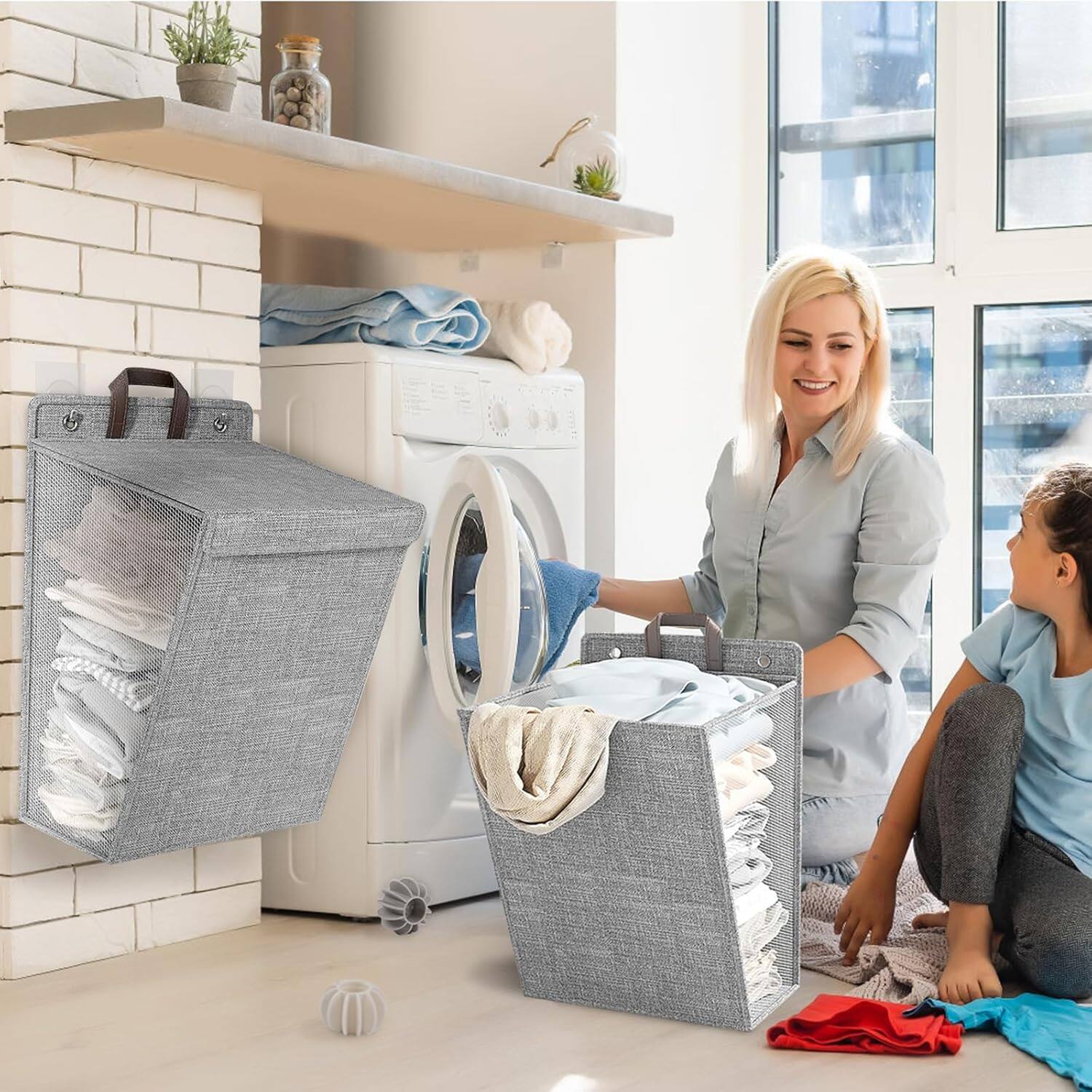 Alt View 2. Auledio - 1Pc Wall-Mounted Laundry Hamper, Laundry Box, Storage Basket, Laundry Bag.