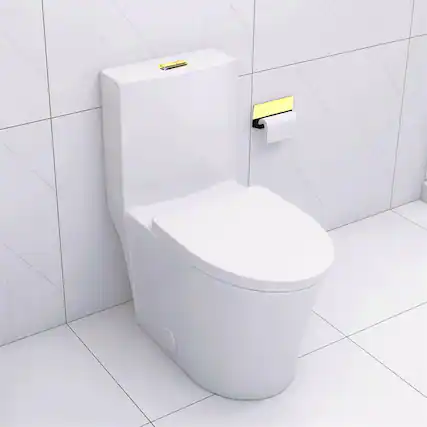 Front. Boyel Living - Elongated One Piece Toilet White Powerful Dual Flush Soft Close Seat Sleek Skirted Design - White.