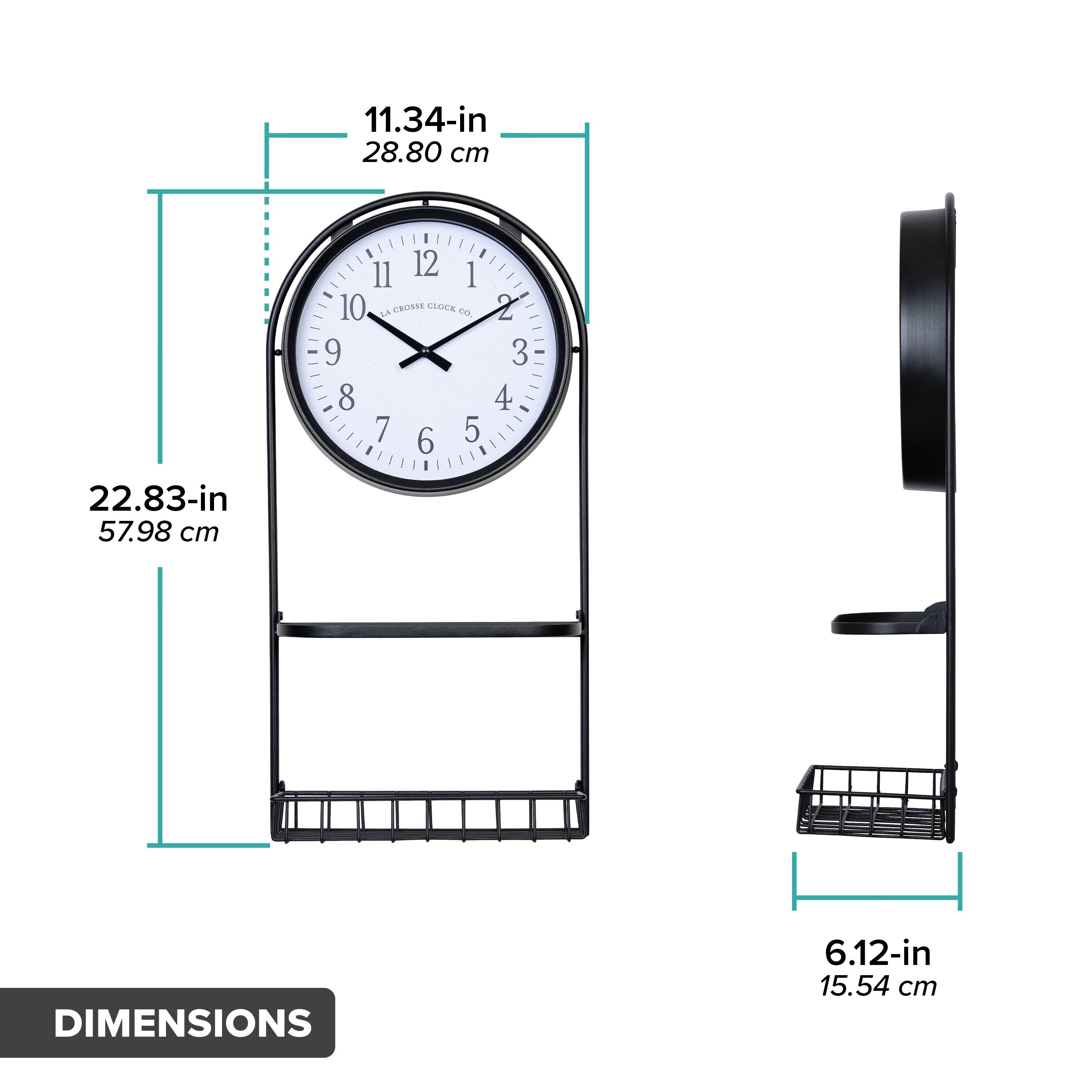 11.34-in 28.80 cm  
22.83-in 57.98 cm  
6.12-in 15.54 cm  

DIMENSIONS  

11 12 1 10  
9 8 7 6 5 2 3 4  

LA CROSSE CLOCK CO.