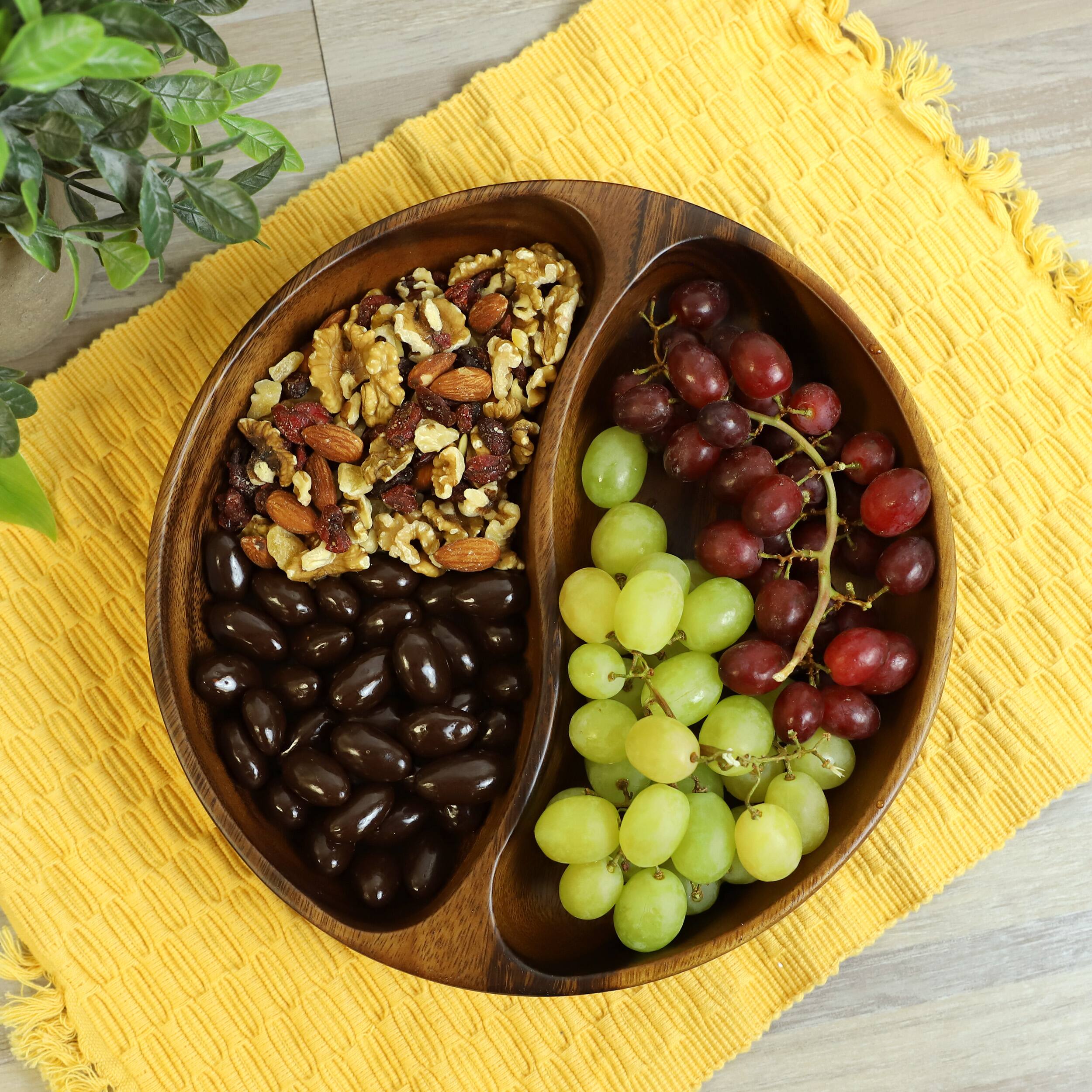 Alt View 6. MegaChef - MegaChef 10 Inch Acacia Wood Divided Serving Bowl in Dark Brown - Brown.
