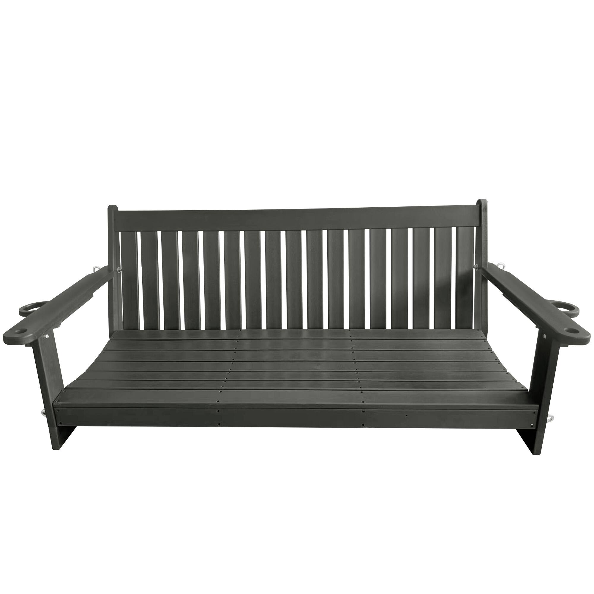 Alt View 2. Fortune Candy - HDPE 5 ft Porch Swing Bench with Cupholders, High Backrest and Deep Contoured Seat for Outdoor Patio Garden (3-Seater) - Gray.