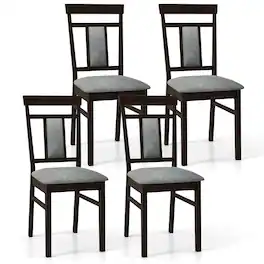 Gymax - Modern Home Dining Chair Set of 4 w/Upholstered Seat & Backrest Rubber Wood Legs - Coffee, Grey