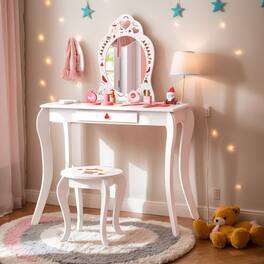 Kadyn - 2 in 1 Children Pretend Makeup Vanity Set with Removable Mirror and Storage Drawer- Kids Makeup Vanity - White
