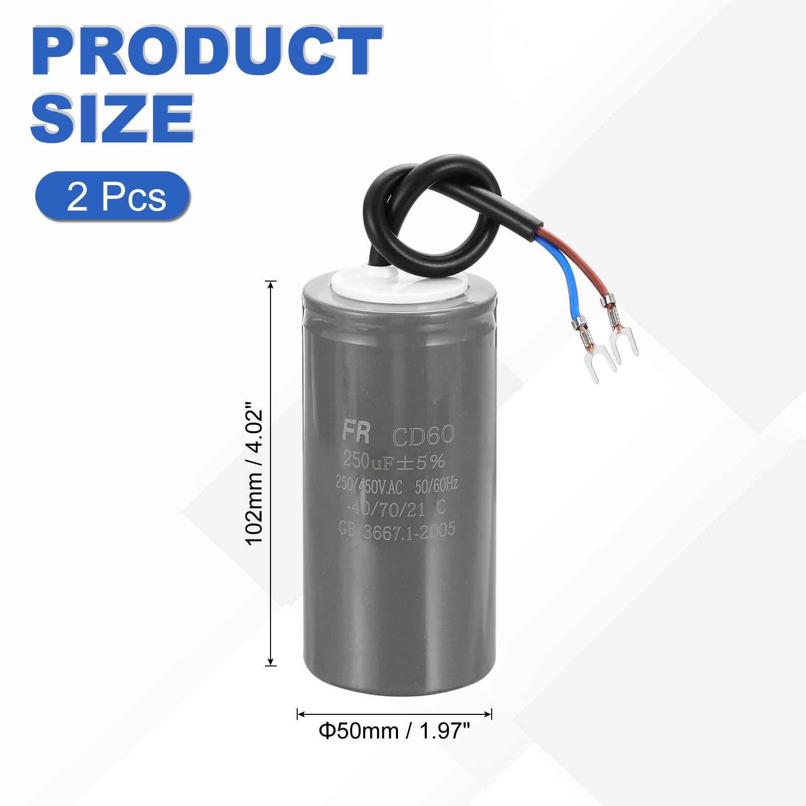 PRODUCT SIZE  
2 Pcs  

102mm / 4.02"  
Φ50mm / 1.97"  

FR CD60  
250uF ±5%  
250/450V.AC 50/60Hz  
-40/70/21 C  
GB/3667.1-2005