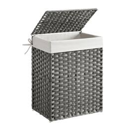 Songmics Home - Laundry Hamper with Lid, 23.8 Gallon (90 L) Synthetic Rattan Clothes Laundry Basket with Lid and Handles, Foldable - Dove Gray