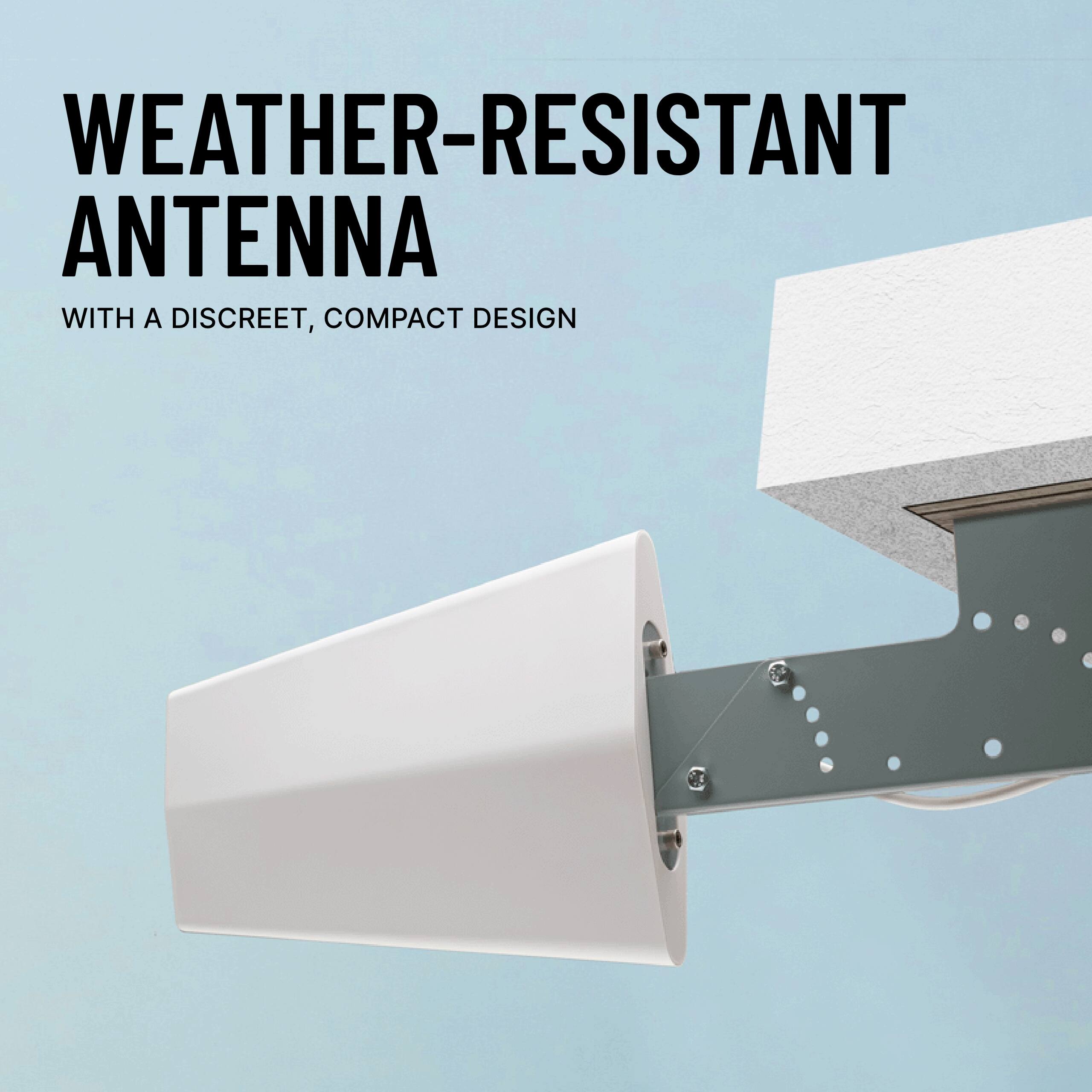 WEATHER-RESISTANT ANTENNA WITH A DISCREET, COMPACT DESIGN