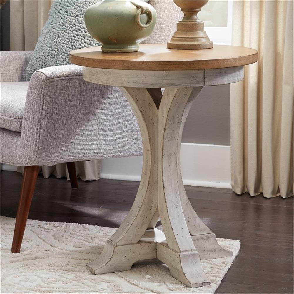 Alt View 1. Liberty Furniture Industries - Farmhouse Reimagined Round Chair Side Table in Antique White w/ Chestnut Top - White.