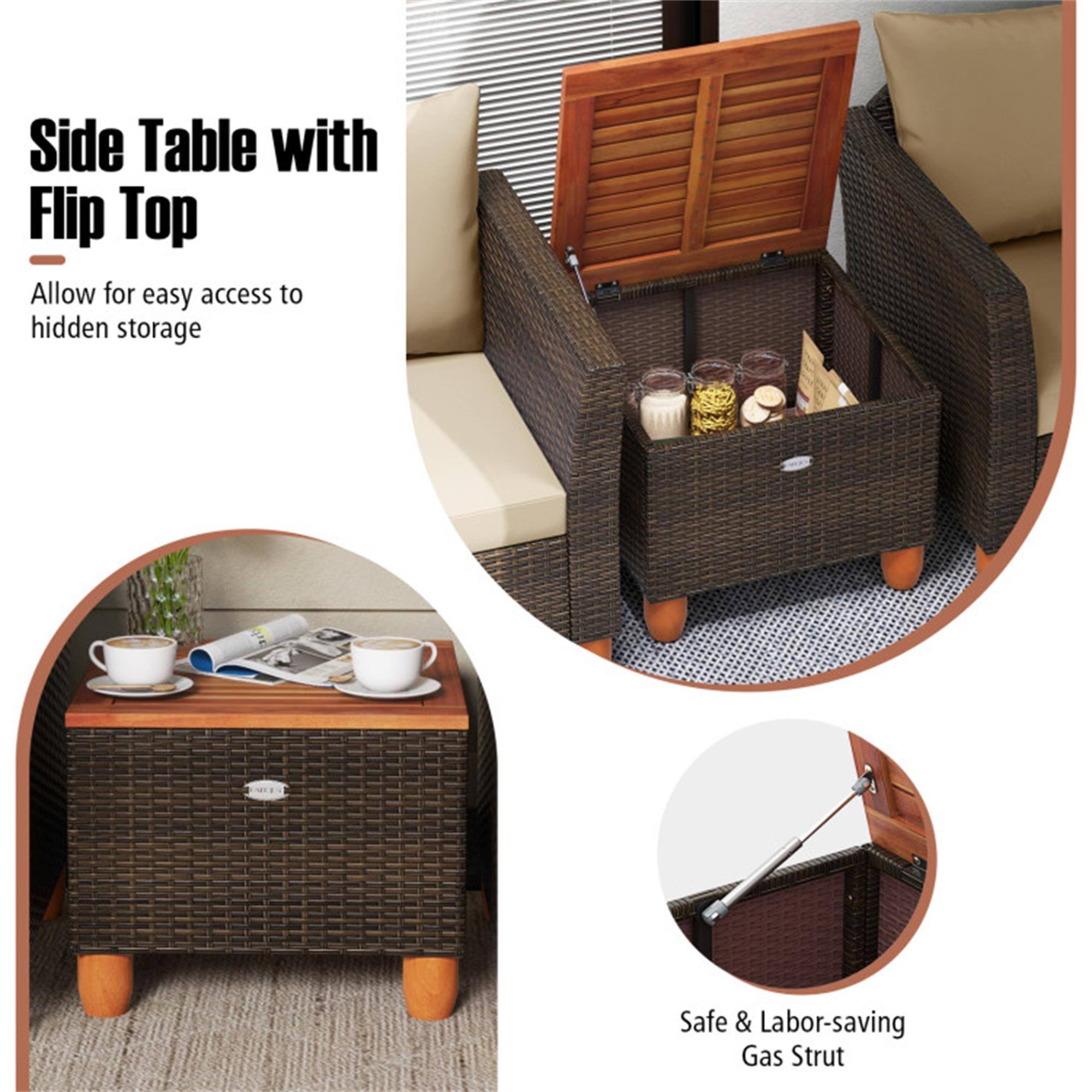 Side Table with Flip Top  
Allow for easy access to hidden storage  

Safe & Labor-saving Gas Strut
