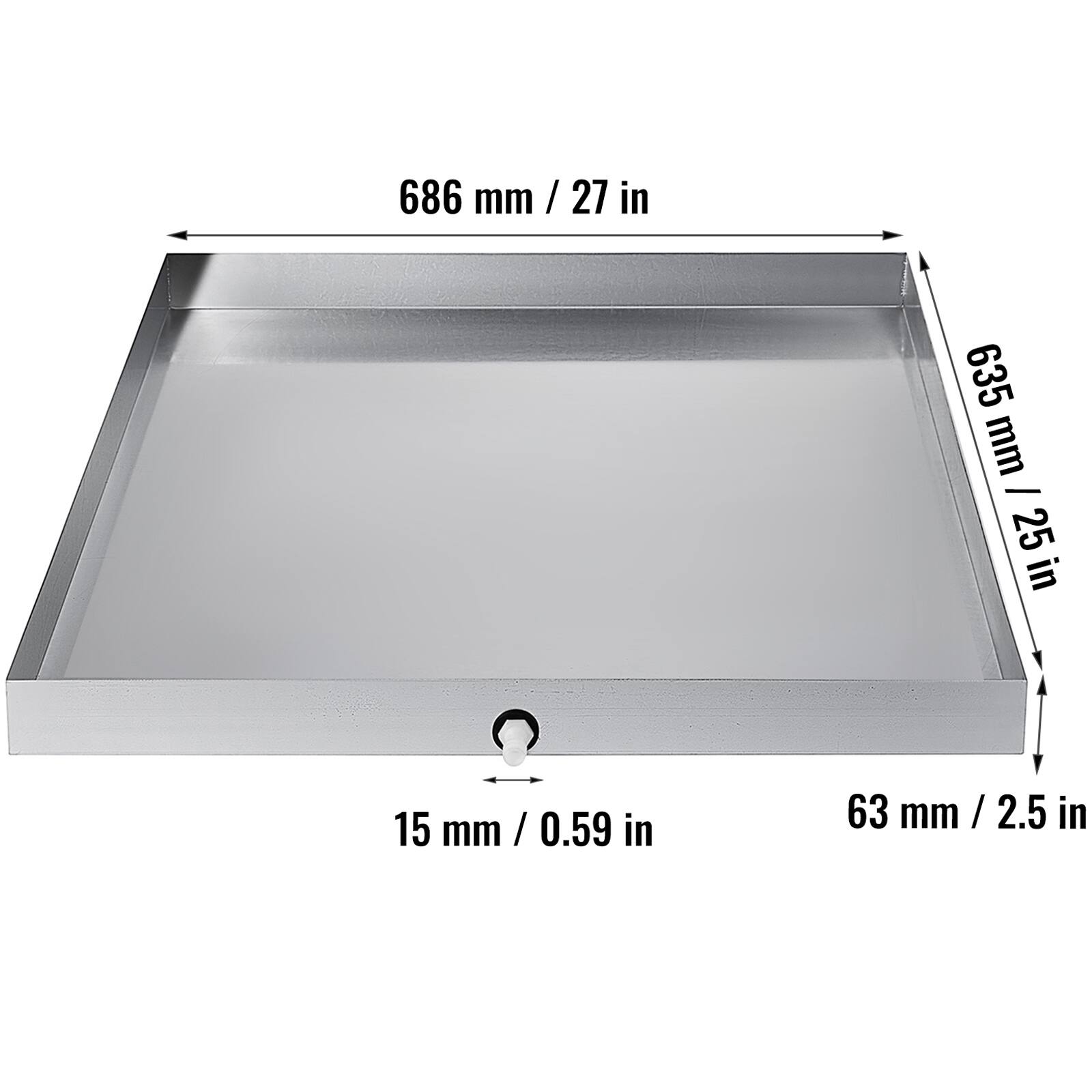 686 mm / 27 in  
635 mm / 25 in  
63 mm / 2.5 in  
15 mm / 0.59 in