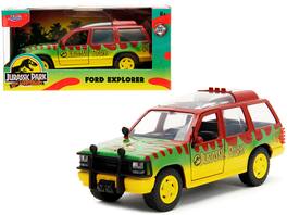 Jada - Ford Explorer 1/32 Diecast Red Yellow Green "Jurassic Park" 1993 Movie 30th Anniversary "Hollywood Rides" Series - Red And Yellow With Green
