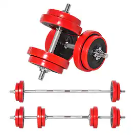 Soozier - Adjustable Dumbbell Set, 44lbs Convertible to Barbell Weight Set for Home Gym Women and Men Weight Lifting Training - Red Wine