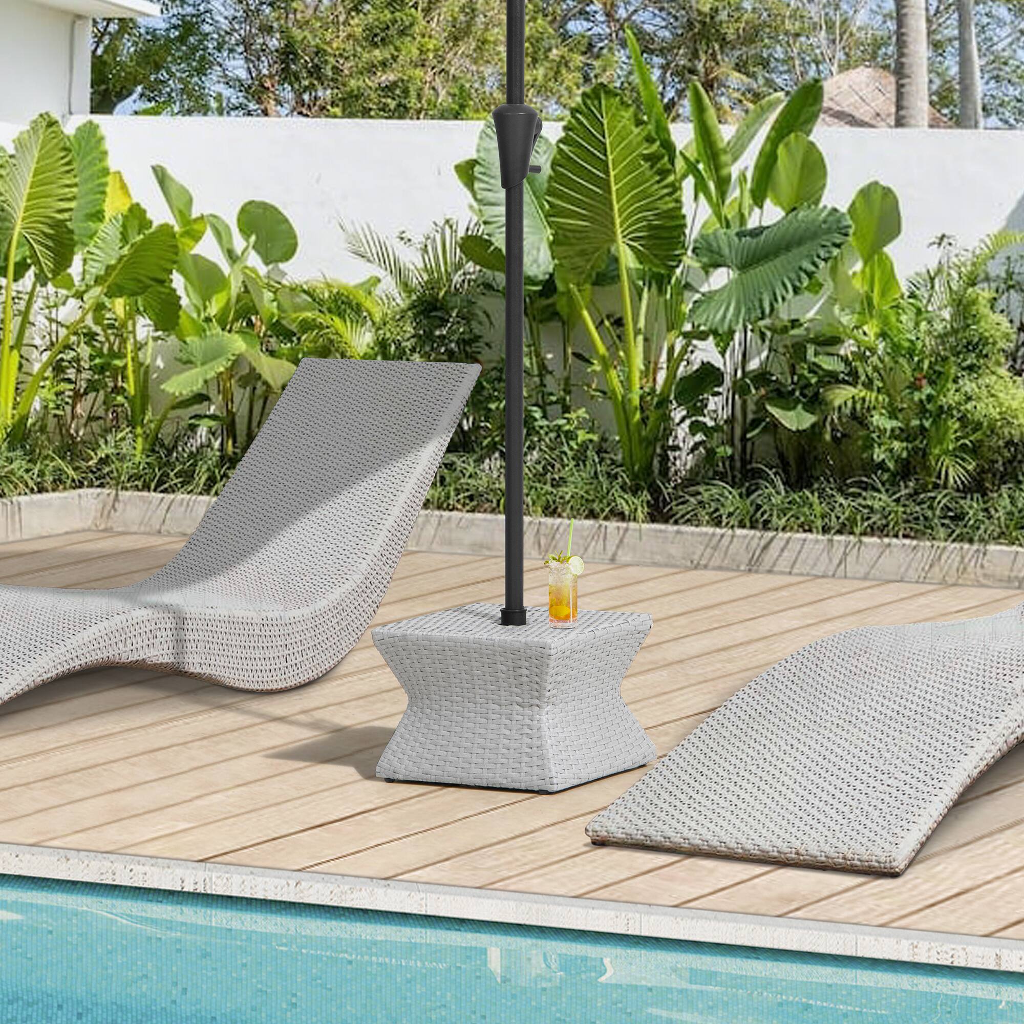 Alt View 4. SUNJOY - Sunjoy 16” Square Outdoor Wicker Side Table with Umbrella Hole, Combination Umbrella Stand Side Table, Grey - Gray.