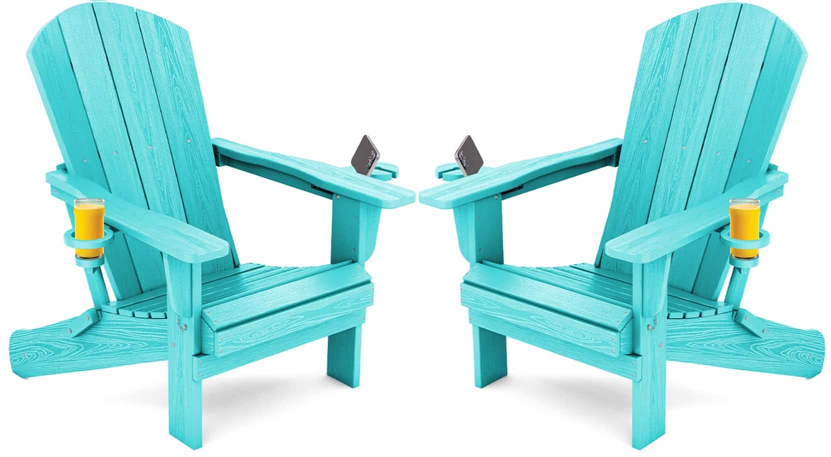 SERWALL - Adirondack Chairs Set of 2 with Cup Holders,Composite Adirondack Chairs,HDPE Outdoor Chairs - Aruba