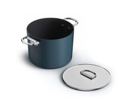 Joseph Joseph - Space Ceramic Non-stick 8.5 Qt. Stock Pot with Folding Handles and Lid - Blue