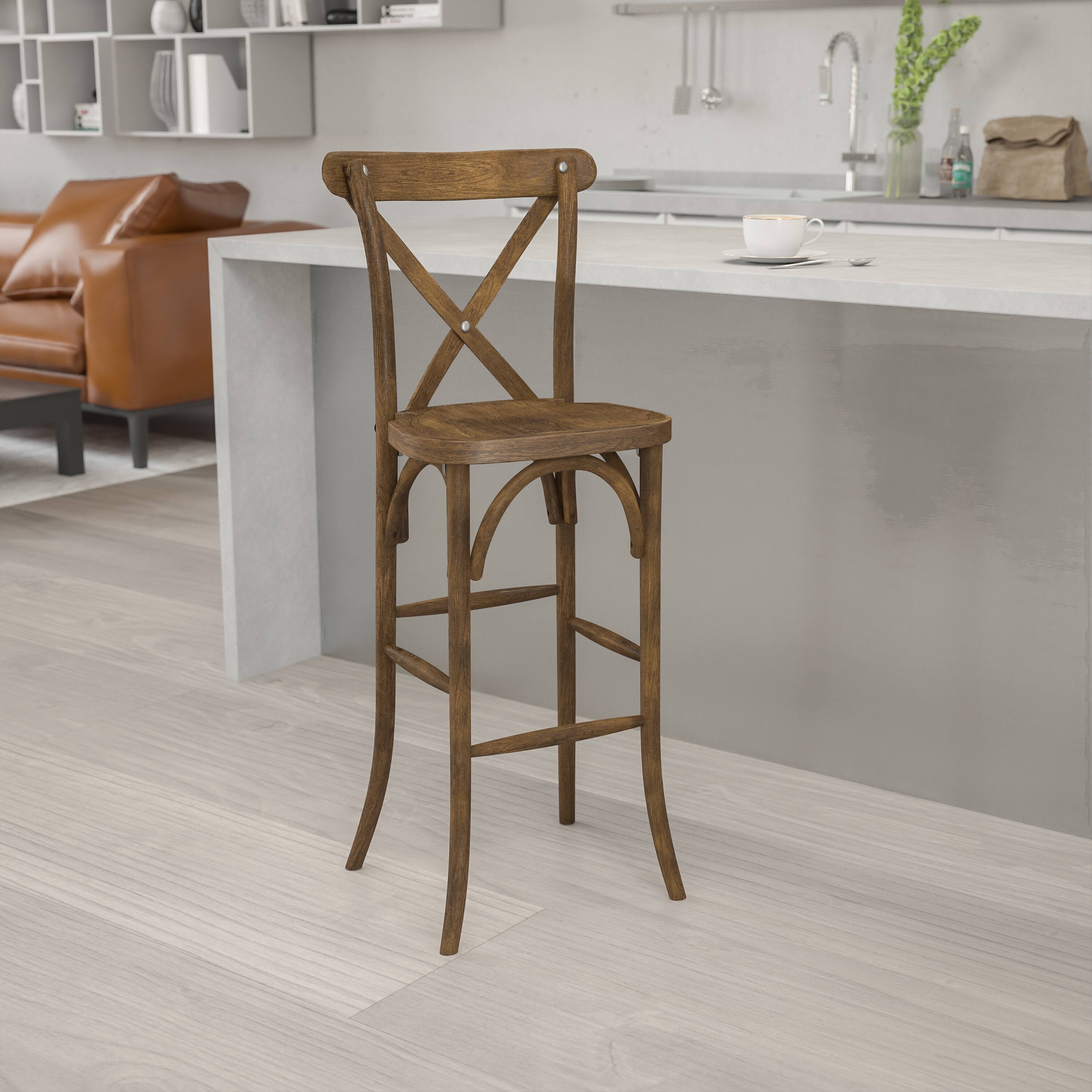Alt View 12. Alamont Home - HERCULES Series Wood Cross Back Barstool - Dark Antique.