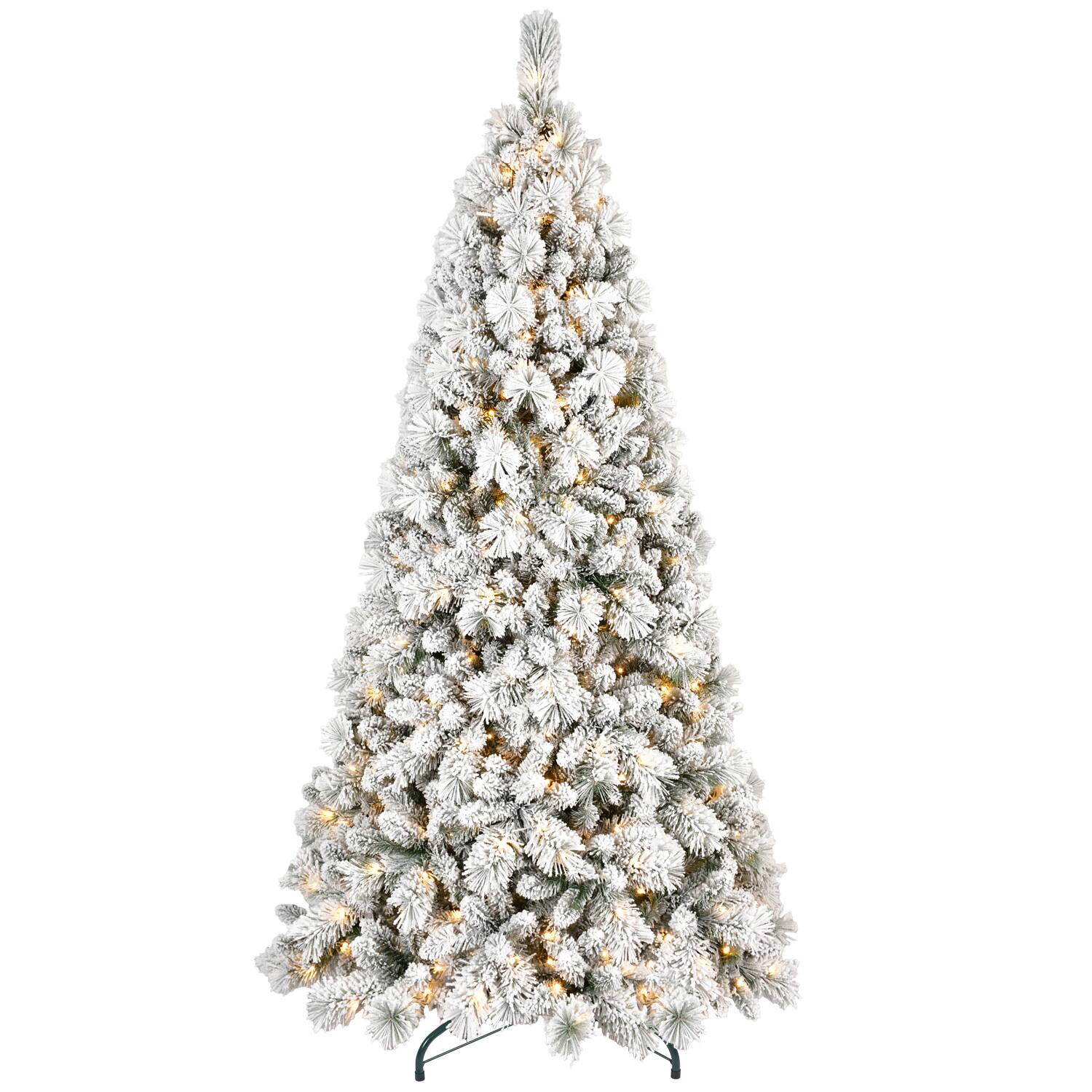Dexmalle - Dexmalle-8FT 1445 PVC Tips Flocked Christmas Tree with 600 Warm LED Lights - White