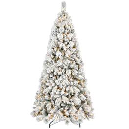 Dexmalle - Dexmalle-8FT 1445 PVC Tips Flocked Christmas Tree with 600 Warm LED Lights - White