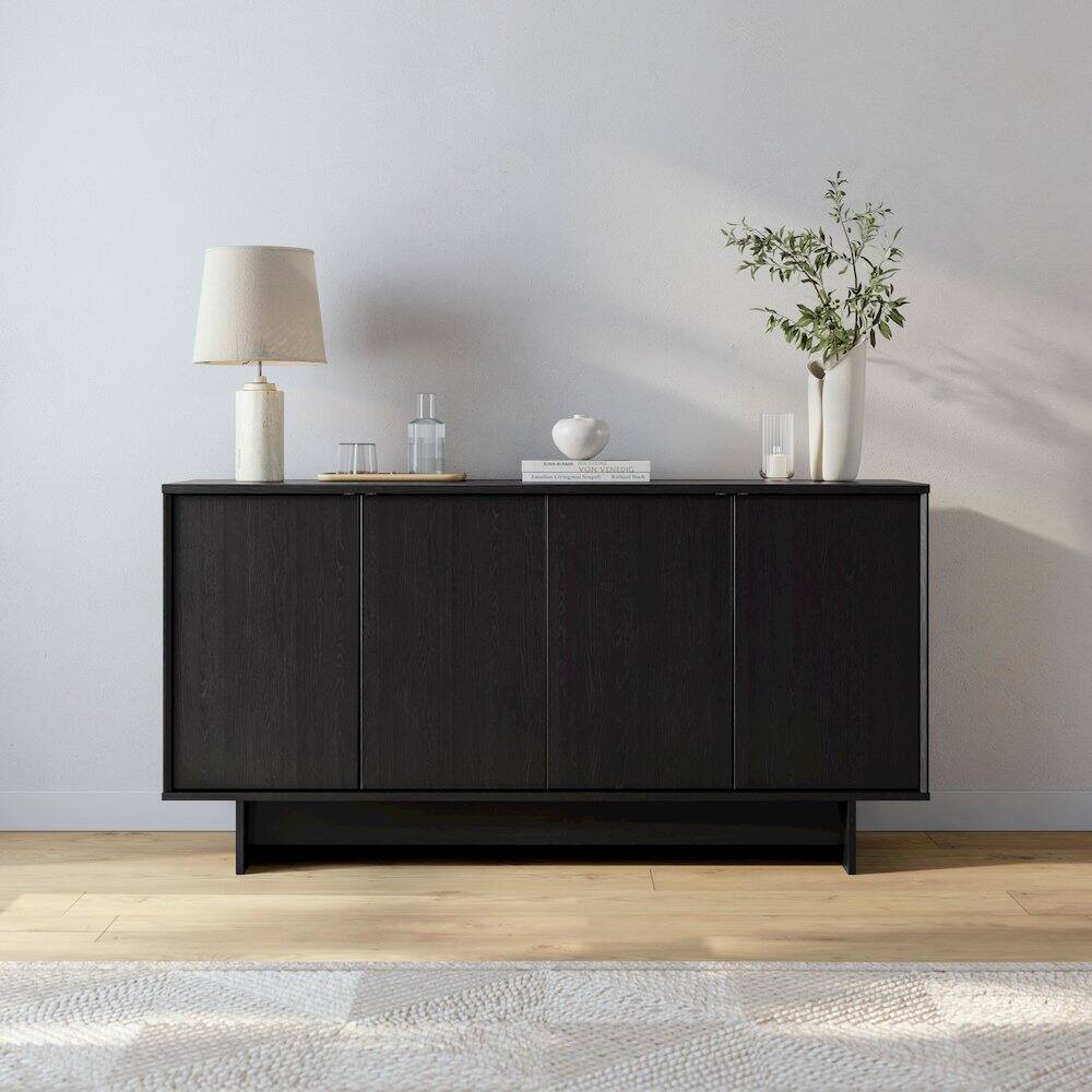 Back. Prepac - Finnley Sideboard Cabinet Buffet Black Oak Engineered Wood with Storage - Black.