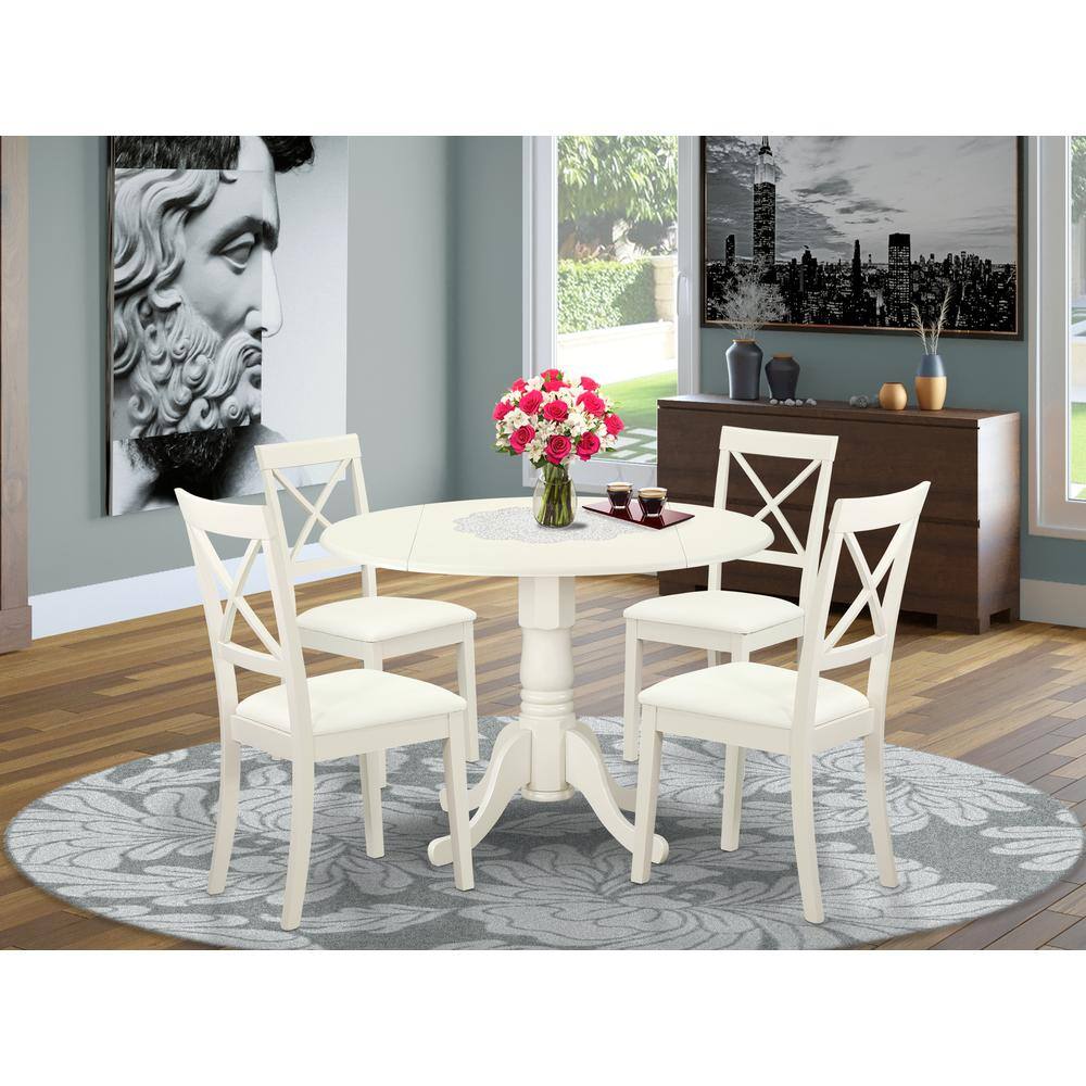 Left. East West Furniture - Dining Room Set Linen White - Brown.