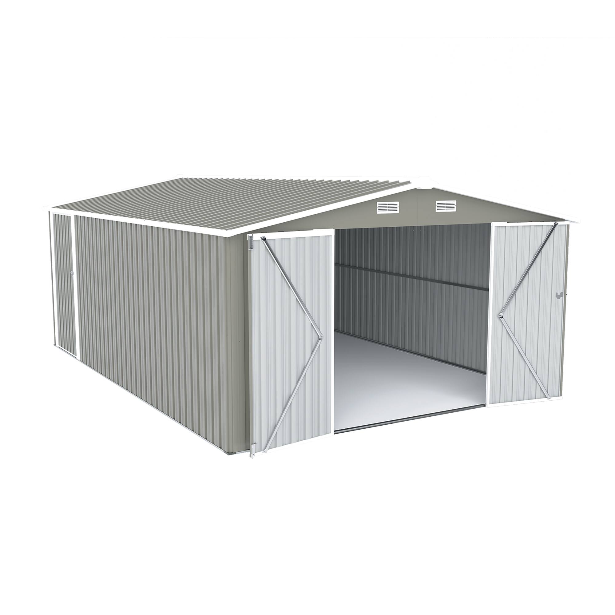 Alt View 7. Mondawe - 10×14 FT Outdoor Storage Shed with 3 Lockable Doors,4 Air Vents & Sloped Roof - Light Gray.