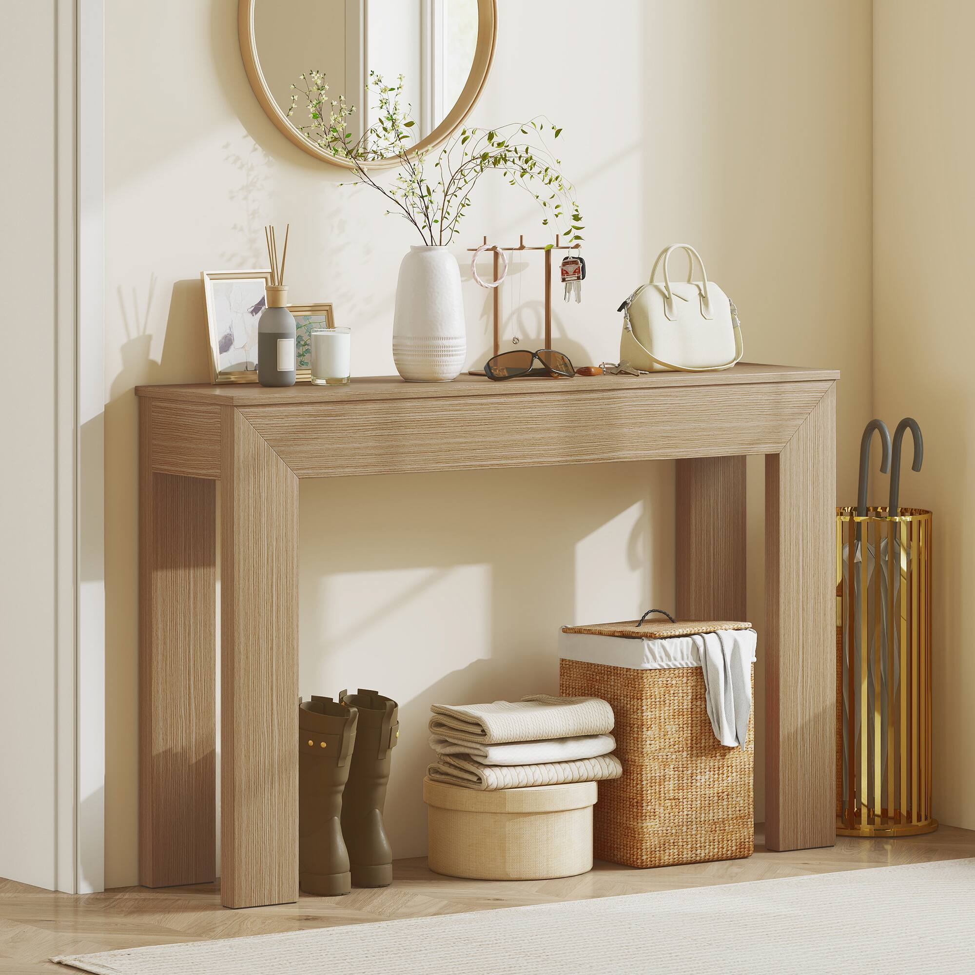 Alt View 1. Homcom - Console Table, 47" Narrow Entryway Table - Natural Wood.